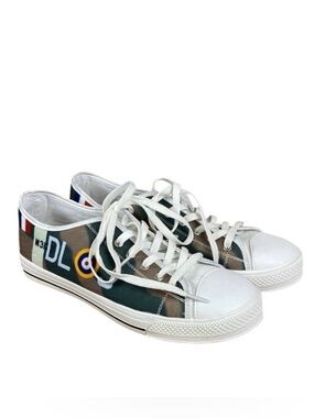 Aviation Green and White Canvas Retro Low Top Sneakers Sz 10 EU 41